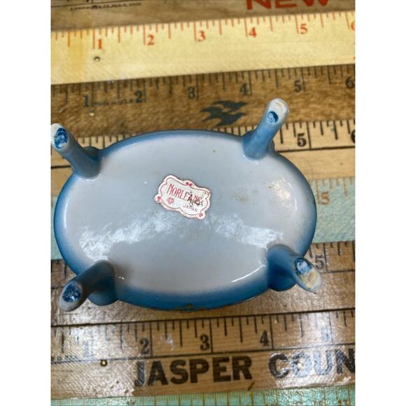 Vintage Norleans Trinket Box Blue Gold Foral Footed 1950's Japan Hinged MCM - Picture 9 of 10